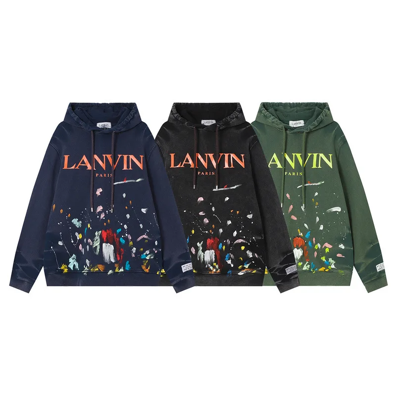 

2024 New Lanvin high quality fall and winter washed graffiti color ink letters logo men's and women's hooded sweatshirts