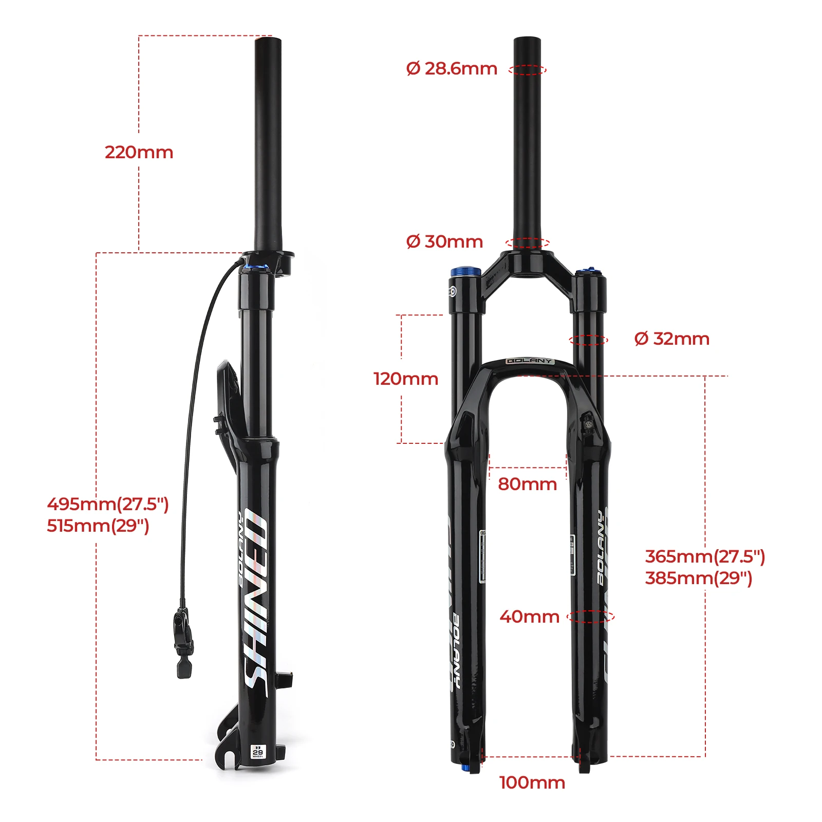BOLANY Bicycle Air Fork 26/27.5/29 Inch Straight Tube Suspension