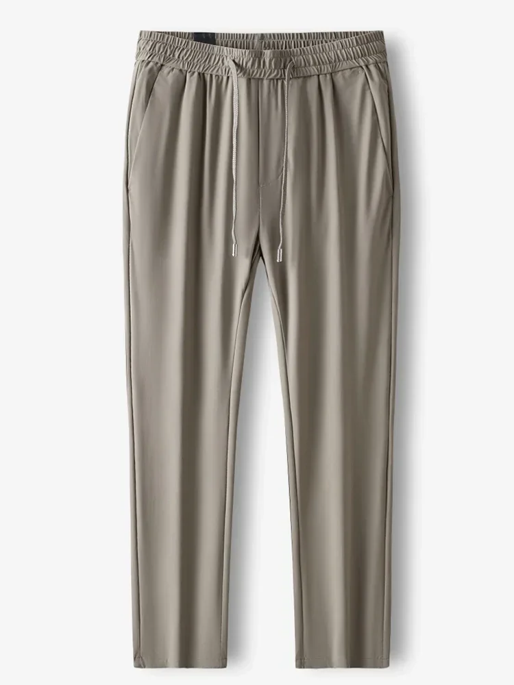 Summer Lightweight Long Sweatpants Men Breathable Cooling Nylon Silk Spandex Casual Chino Pants Male Straight Trousers