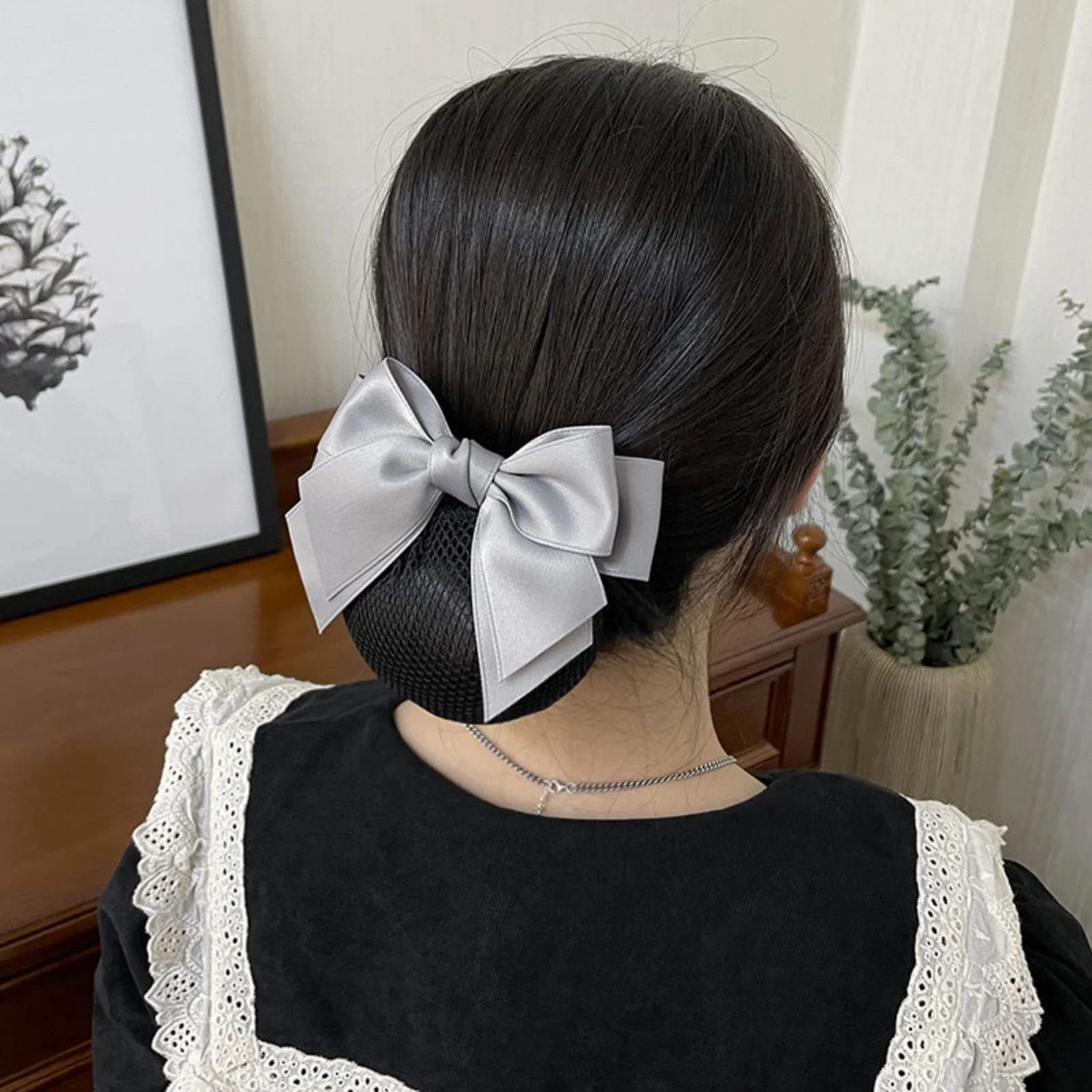 1PC Elegant Bow Hair Net for Professionals, Nurse/Air Stewardess Work Hair Accessory, Multiple Colors Available for Daily Use