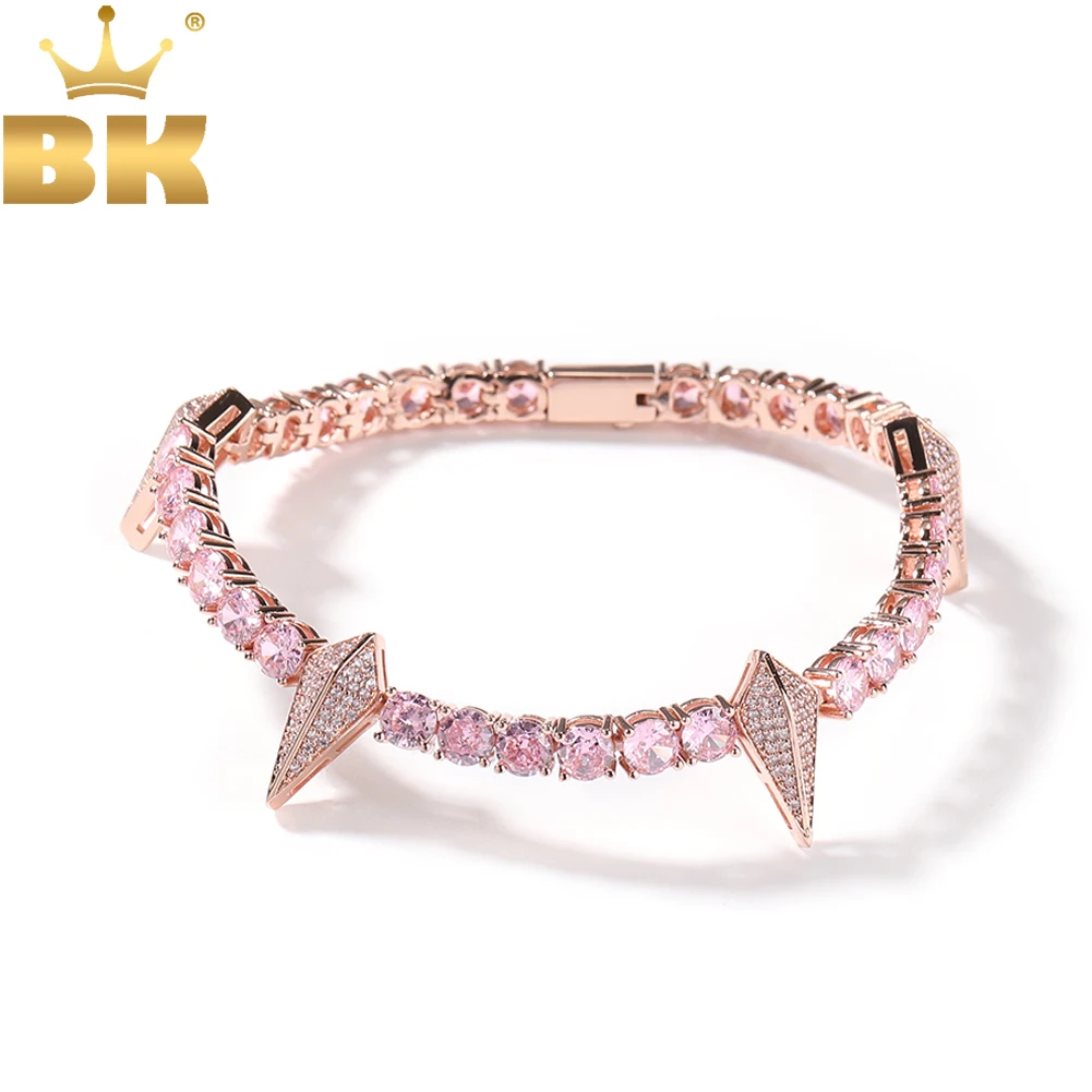 

TBTK Spike Rivet Tennis Bracelet Iced Out Cubic Zirconia Black Panther Chain Necklace Hiphop Punk Jewelry