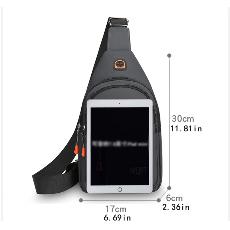 Men's large capacity chest bag with headphone jack, adjustable shoulder strap, hands-free, suitable for outdoor sports during co