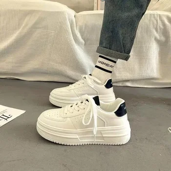 Women's Thick Bottom Platform Sneakers Spring Autumn New Casual Versatile Sports Flats Trendy Heightening White Sneakers