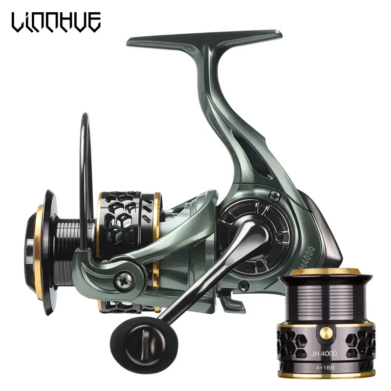 LINNHUE New Fishing Reel JH1000-6000 Double Metal Spool Handle No Gap Squid  Saltwater Carp Fishing Reels Coil Spinning Reel