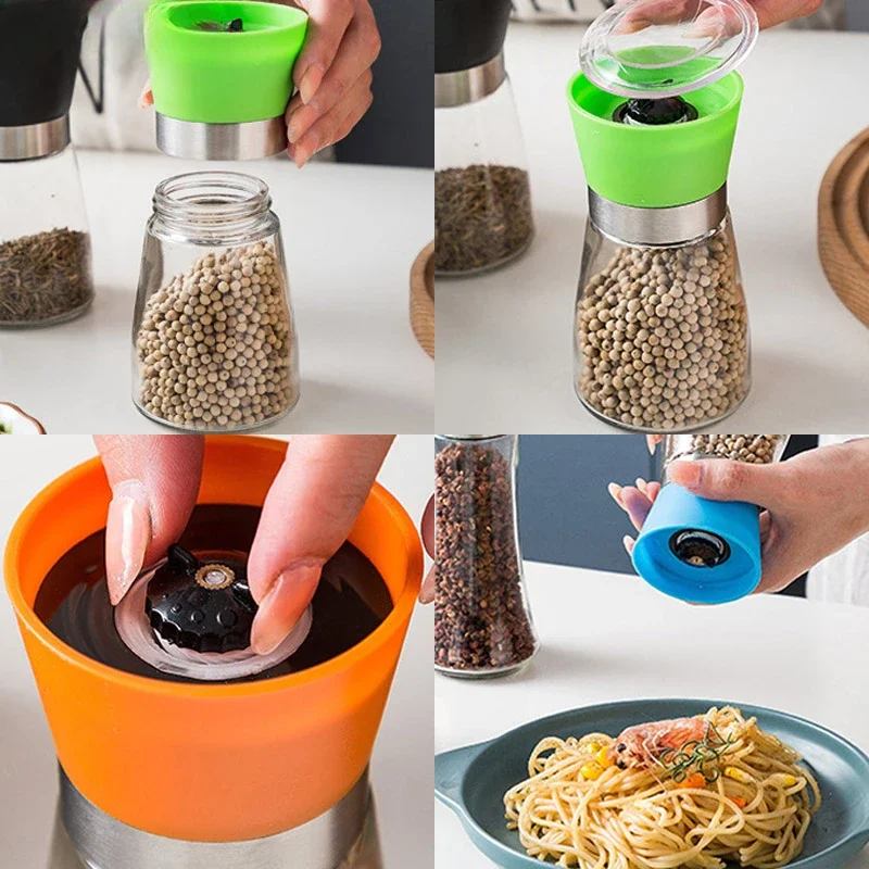 180/300ML Salt and Pepper Shakers Set with Stand Stainless Steel Salt Pepper Mill Grinder Grinders Shaker Spice Container