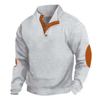 Spring and autumn new 2025 men's waffle pullover casual stand collar hoodie retro sleeved knitted long sleeve
