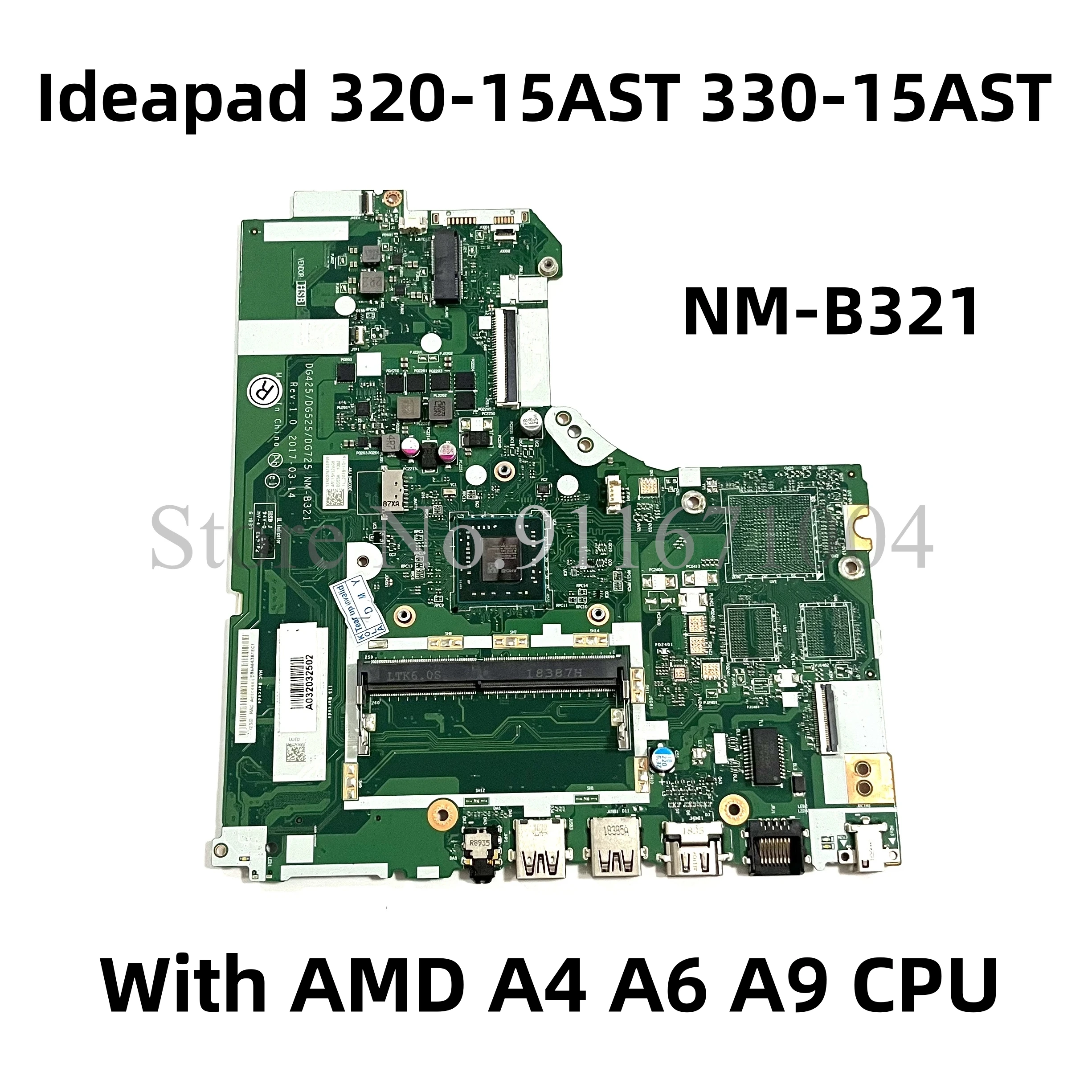 Placa-mãe Portátil para Lenovo Ideapad Cpu Mainboard 32015ast 330-15ast 320-17ast w e2 a4 a6 a9 Ddr4 Dg425 Dg525 Dg725 Nm-b321