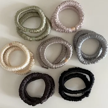 Fashion Elastic Silk Scrunchie For Women Solid Color Satin Hair Rubber Bands Girls Black Silk Hair Tie white chouchou soie