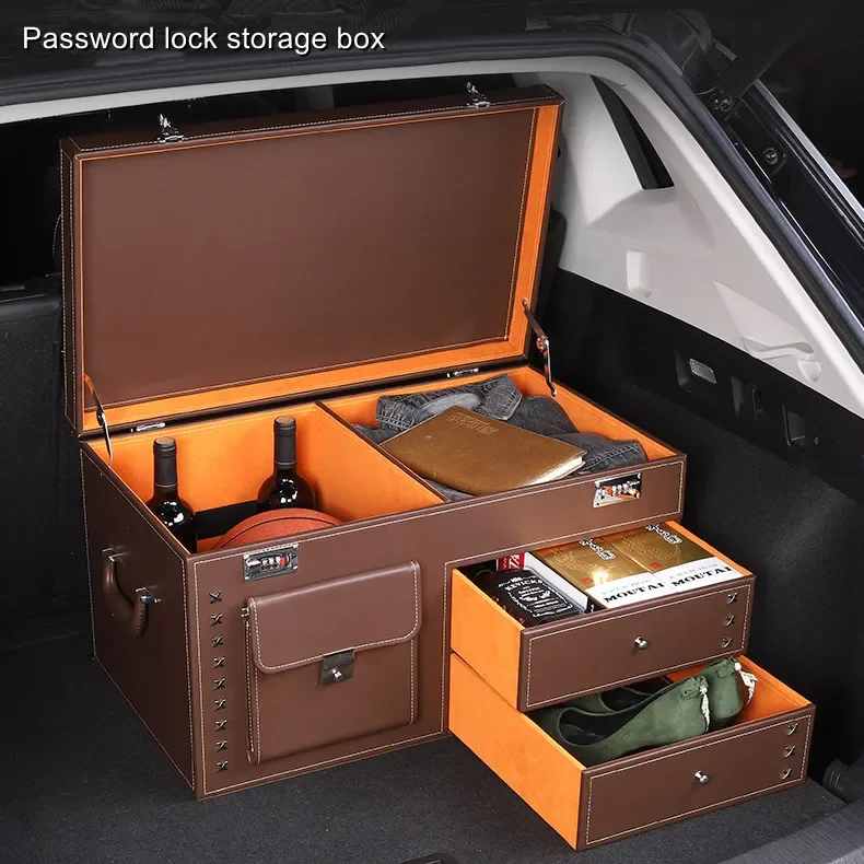 

Security Safe Box Password Lock Luxury Vehicle Organizer Folding PU Leather Stowing Tidying Bag Trunk Storage For Car