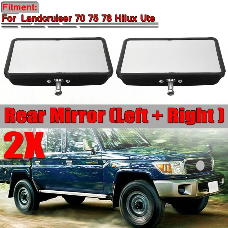 도요타 랜드 크루저 70 75 78 HILUX UTE 용 블랙 문짝 백미러, 2X