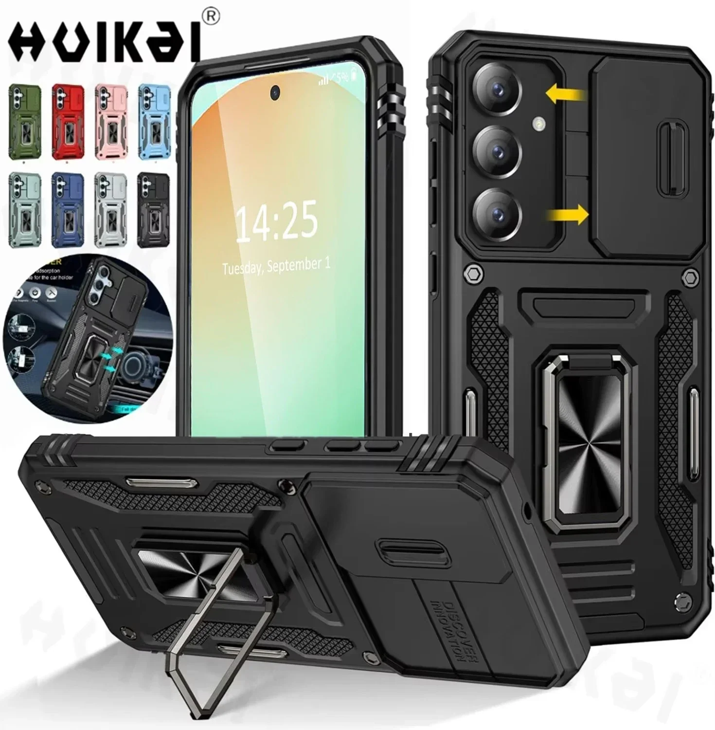 Premium Slide Camera Stand Armor Case with Kickstand and Antifall Protection
