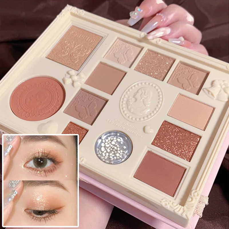 Lace Relief Eyeshadow Palette Natural Matte Glitter Pearlescent Kumquat Contour Highlighter Korean Eye Shadow Makeup CosmeticGif