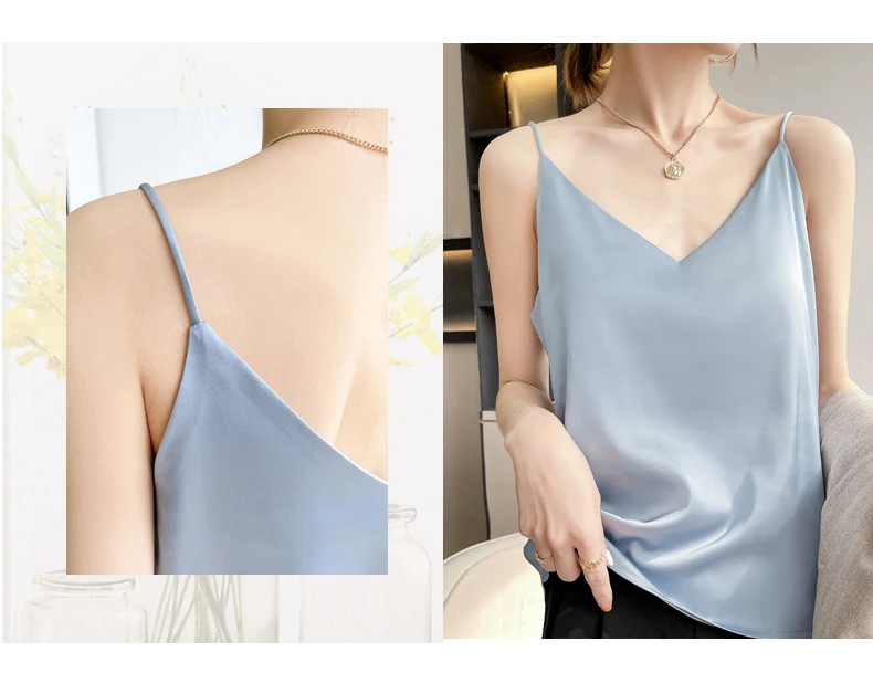 corset t shirt 2022 Summer New Silk Soft Sexy V-Neck Women's Small Camisole Versatile Slim Fit Ice Silk Casual Top ladies bra