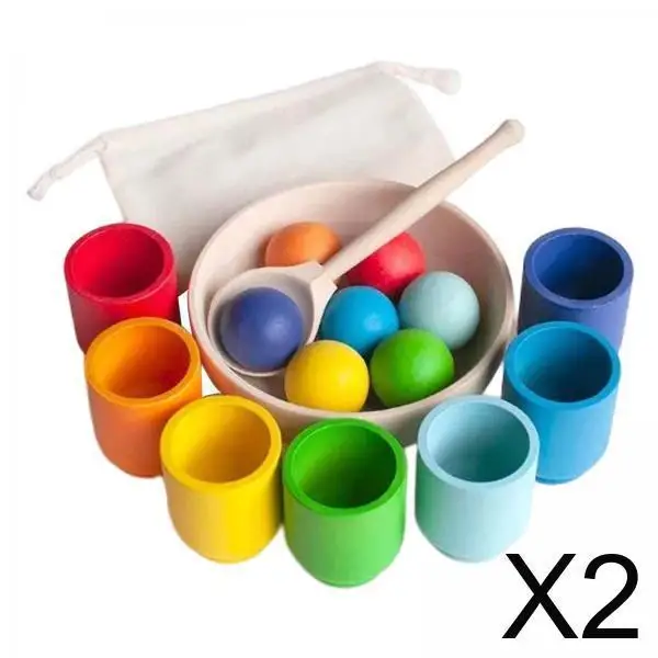 

2 Set Rainbow Balls in Cups Montessori Board Game with Cups and Balls