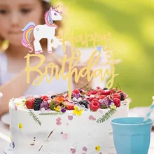 1pc Children Cake Birthday Around Cute Unicorn Cupcake Toppers Party Supplies Cake Decorating Acrylic Cake Topper Decoration