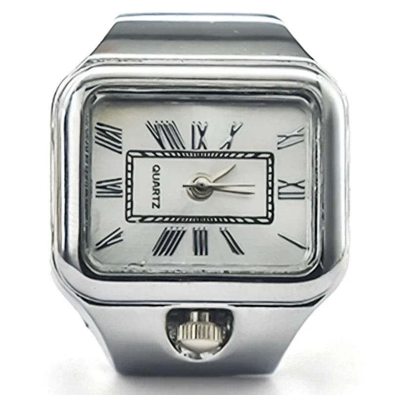 Hot Selling Creative Roman Numeral Scale Ring Quartz Alloy Shell Finger Square Watch Dial For Couples