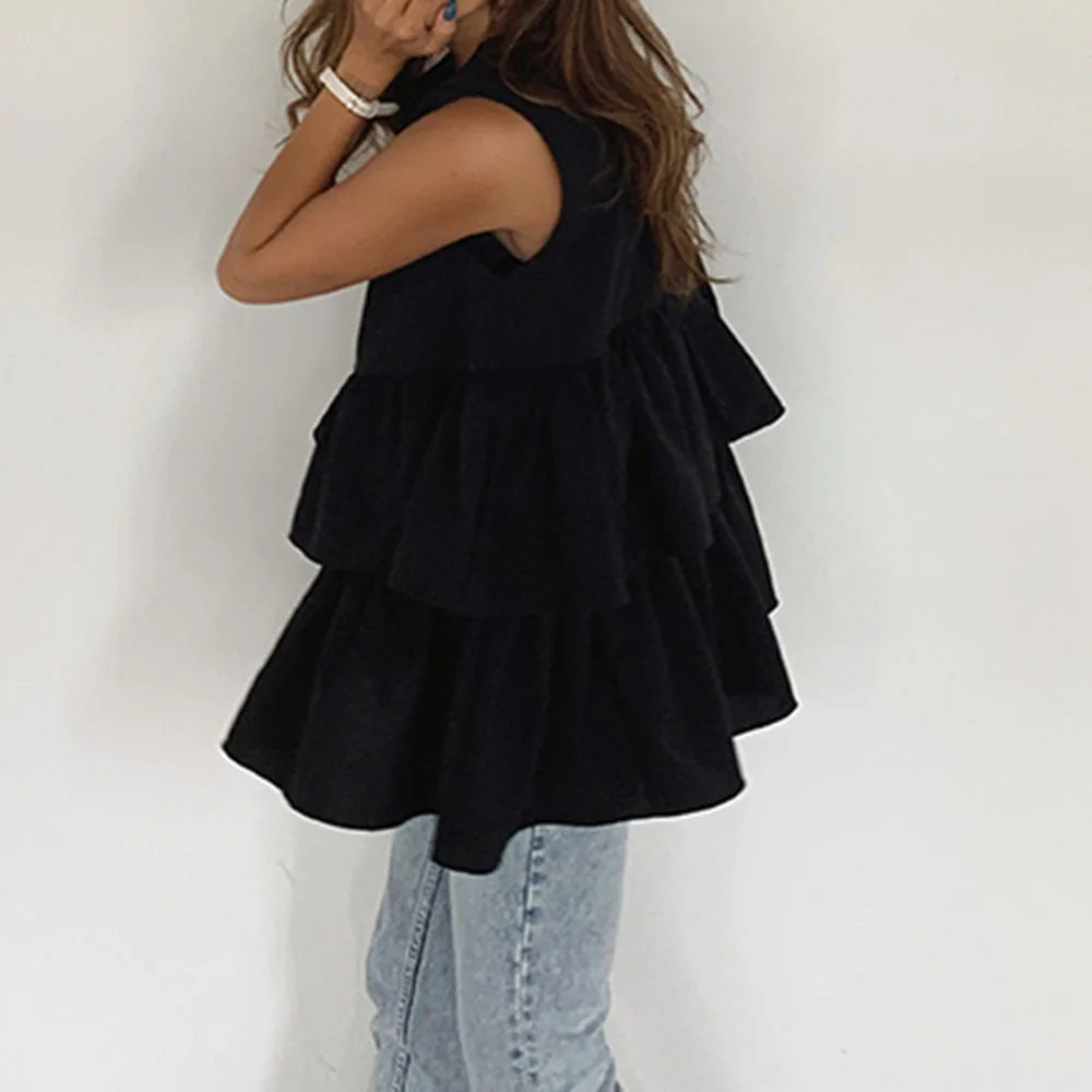 Black T-shirt Ruffles Casual Summer Thin Tees Falbala Simple Lady Fashion Streetwear Chic Slim Women Daily Basic Tops Sweet graphic tees