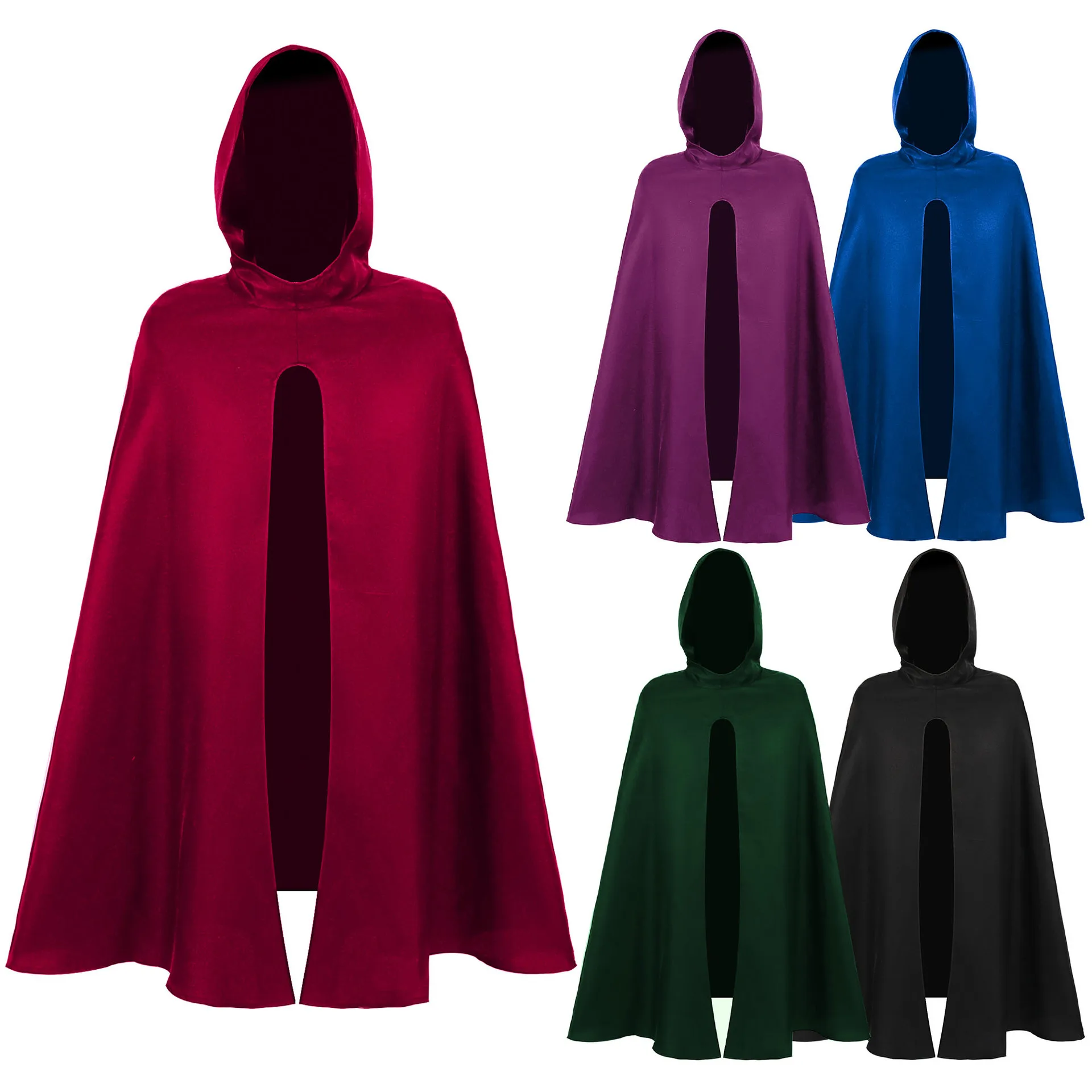 

2023 Medieval Fashion Gothic Hooded Cloak for Men Women Black Green Sleeveless High Fork Coat Halloween Cosplay Costume Cape