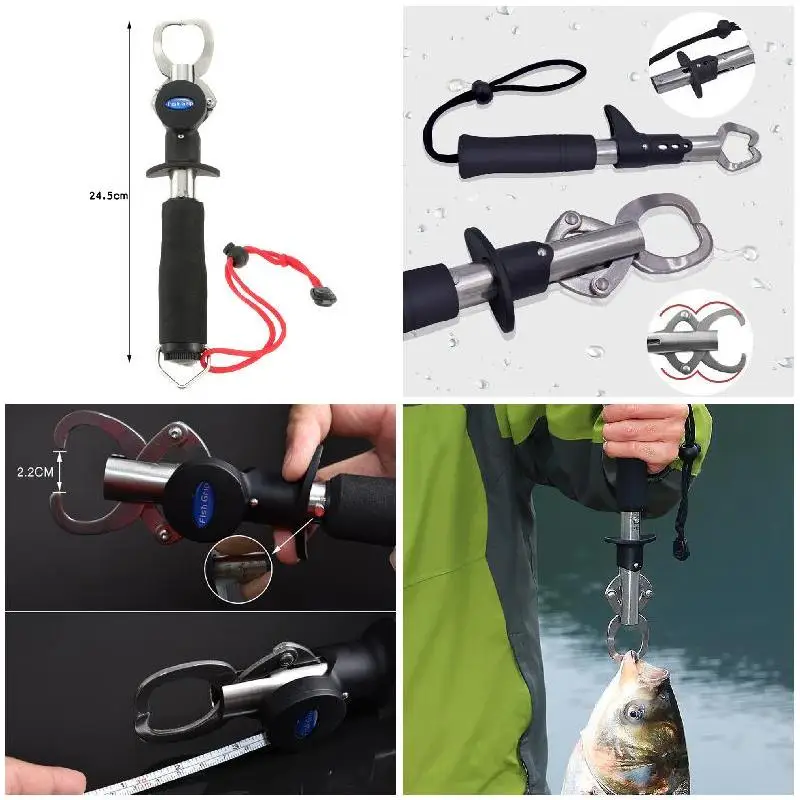 Stainless Steel Portable Fish Controller With Weighing Tape and Ruler Professional Fish Grip Lip Catcher Folding Pliers Fishing