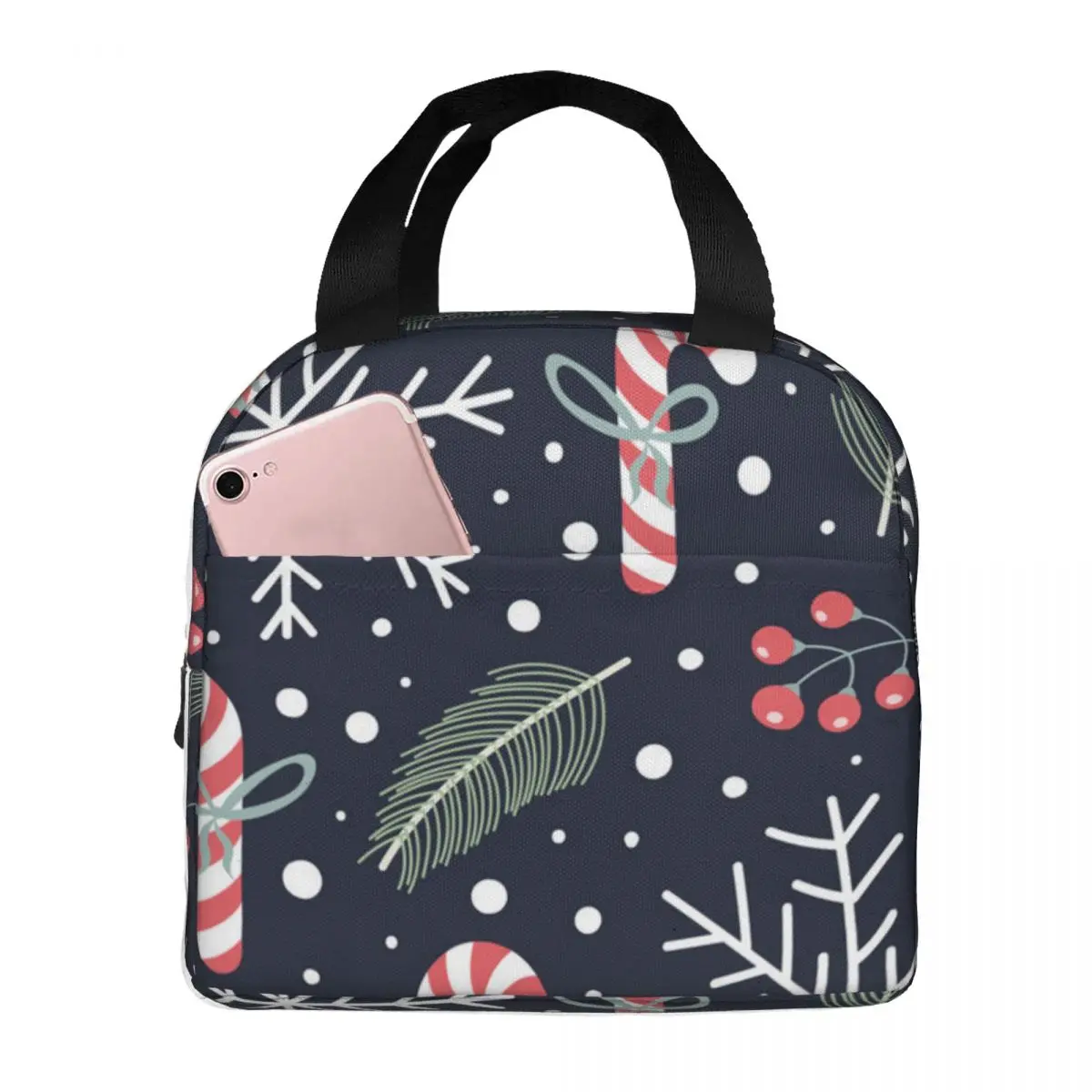

Holiday With Christmas Candies Portable Insulated Oxford Lunch Bag Reusable Lunch Box Lunch Organizer Thermal Cooler Tote Bag