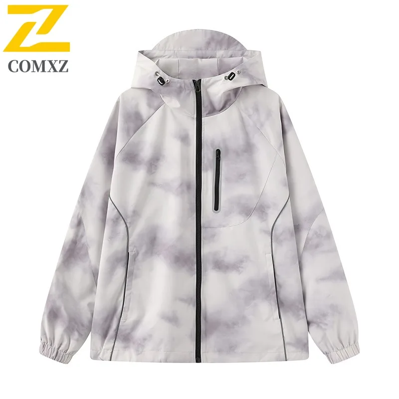 Men Reflective Strip Hooded Windbreaker Autumn Streetwear American Style Casual Waterproof Windproof Outdoor Lightweight Coat​