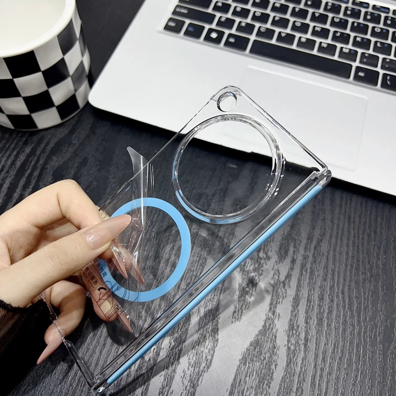 Clear High Definition Protective Case with Dual Hinge Support and Magnetic Suction