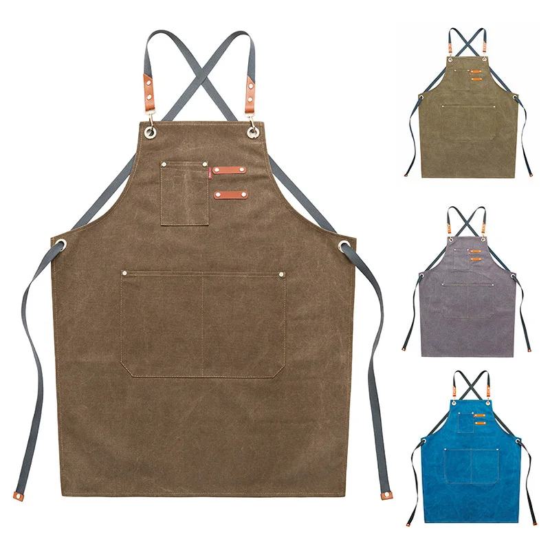 Canvas Work Apron for Women Chef Aprons Food Service Cooking Bibwith Pocket Cafes Chef Clothes Beauty Nails Studios Uniform