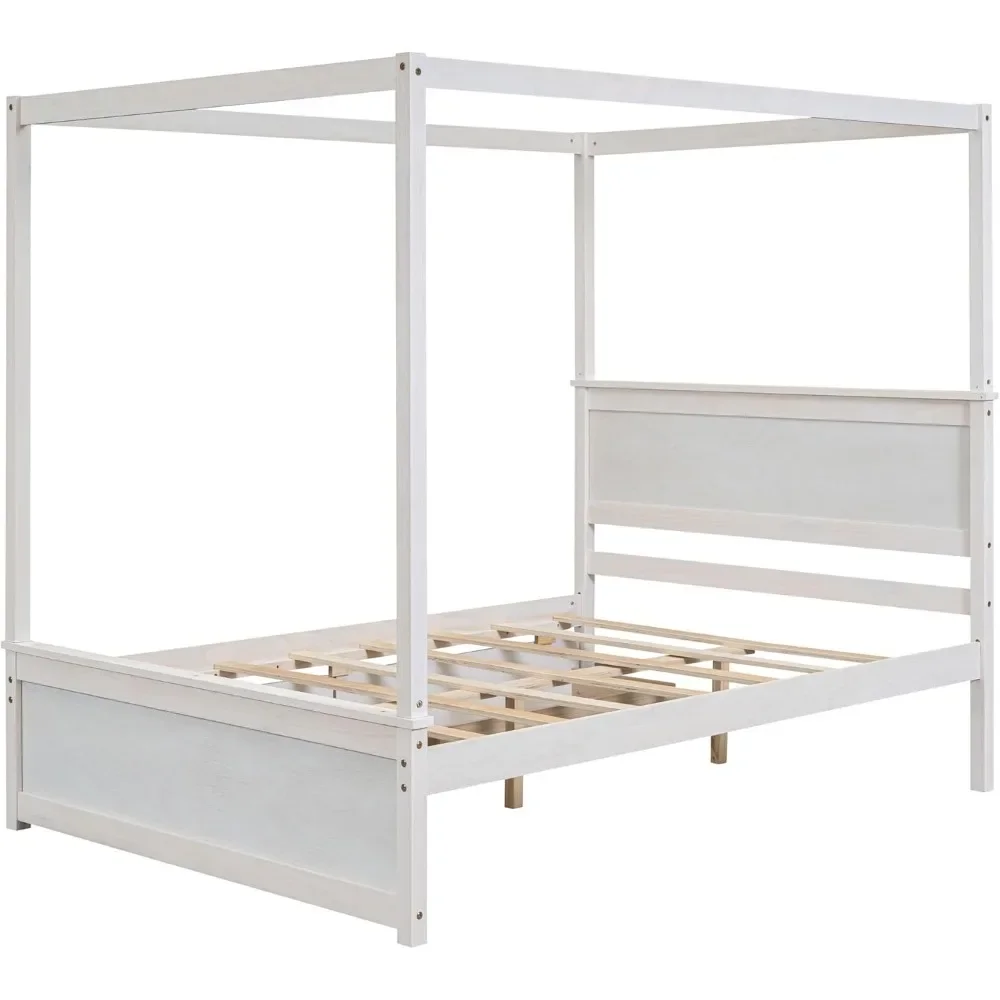 Full Size Canopy Bed Frame with 2 Drawers,Wooden Canopy Bed with Storage,Four Post Bed with Headboard for Kids Girls Boys 6
