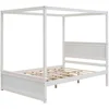Full Size Canopy Bed Frame with 2 Drawers,Wooden Canopy Bed with Storage,Four Post Bed with Headboard for Kids Girls Boys 6