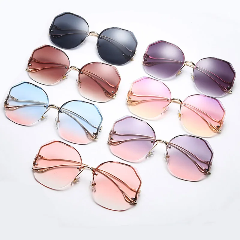 

2024 Fashion Rimless Gradient Sunglasses Women Luxury Brand Metal Temples Oversize Sun Glasses Female Frameless Shades UV400