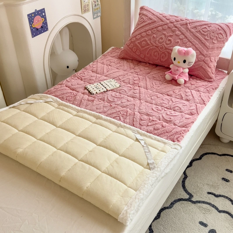 Tower Velvet Mattress Winter Fleece-Lined Milk Fiber Cushion Student Dormitory Single Double Coral Fleece Pad