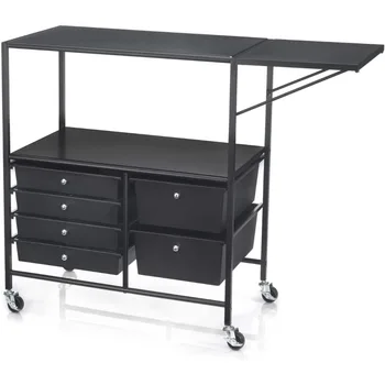 Essex Black Drawers & Rolling Cart with Tray and Extendable Table 2