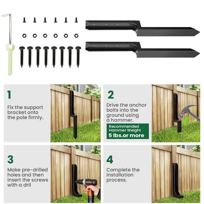 Fence Post Repair Kit - Heavy Duty Metal Stabilizers For Fixing Leaning/Broken Wooden Fence Posts & Gate Posts, 33.6 Inch H-Beam Design