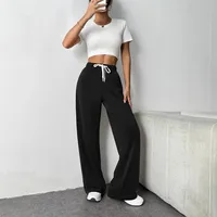Lazy Style Wide Leg Pants with Women's Pockets Loose Drawstring Sports and Casual Floor Pants 2