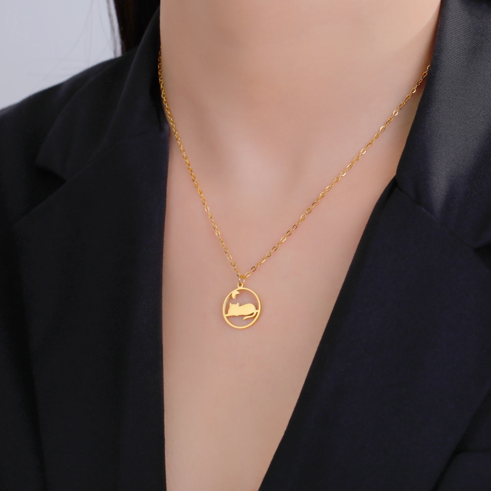Walking Cat Kitten Necklace for Women Stainless Steel Pendant Necklaces - PeticaDeals