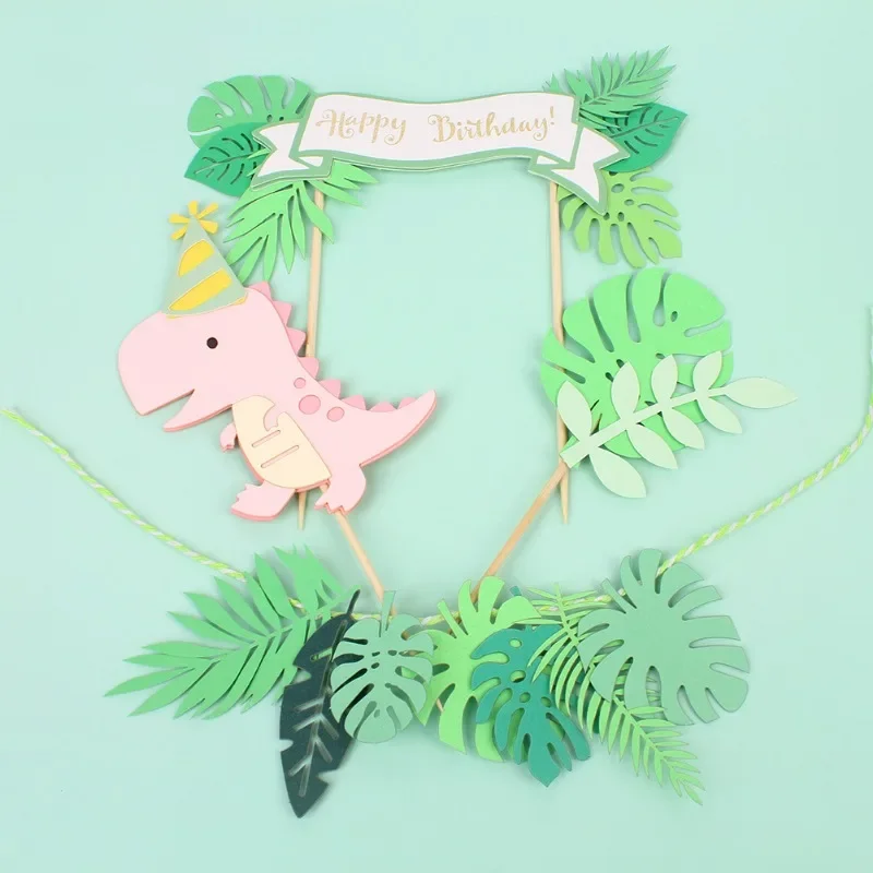 Dinosaur Cake Toppers Jungle Safari Dino Theme Party Cake Decor Palm Leaves Kids Birthday Party Decorations Baby Shower Supplies cake topper cake decoration