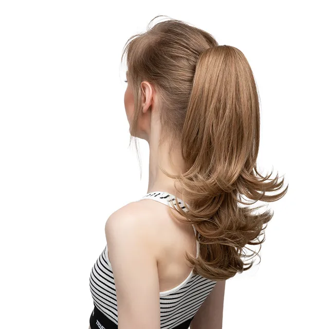 Synthetic Claw Clip In Ponytail Hair Extensions Hairpiece 14" Fake Blonde Hair Wavy False Pigtail With Elastic Band Horse Tail 6
