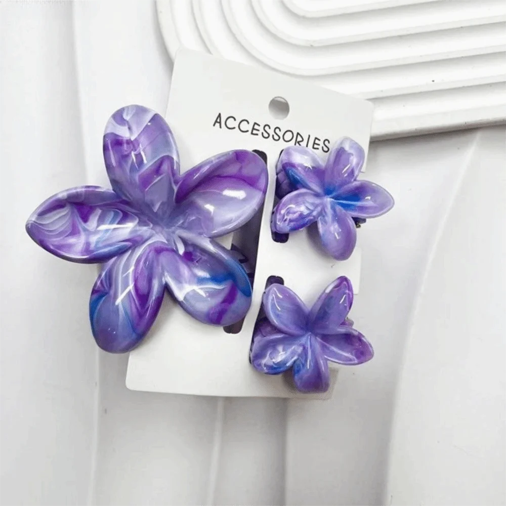 3Pcs/Set New Gradient Hair Claws Sweet Flower Acrylic Hair Clips Plumeria Flower Clamp Ponytail Clip Summer Beach