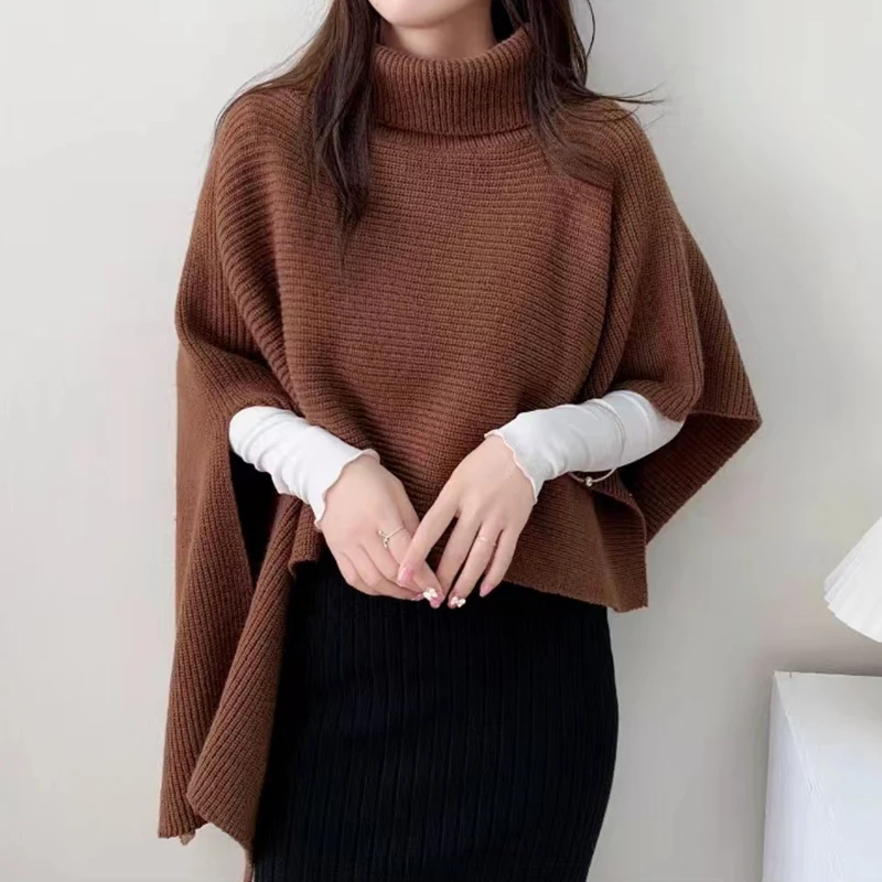 Winter New Irregular Turtleneck Knitted Cape Casual Warm Shawl Scarf Women's Sweater Fashion Women's Clothing