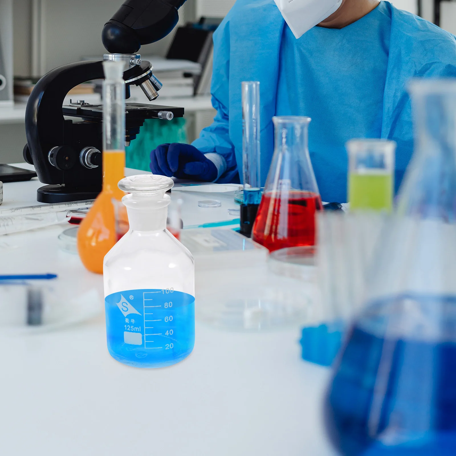 Glass Reagent Bottle Chemicals Plant Decor with Cover Sample Laboratory Thickened glass reagent bottle