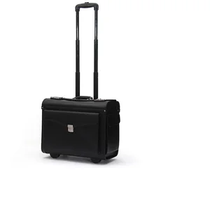 Travel Tale 19 Inch Black Business Office Carry On Suitcase PU Leather Cabin Trolley Busy Boarding Crew Luggage