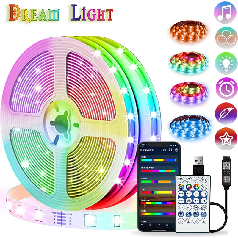 1-10M LED Strip USB 5V RGB 5050 Flexible Diode Tape Bluetooth Control App Luminous String For Bedroom Kitchen Decoration Lights |