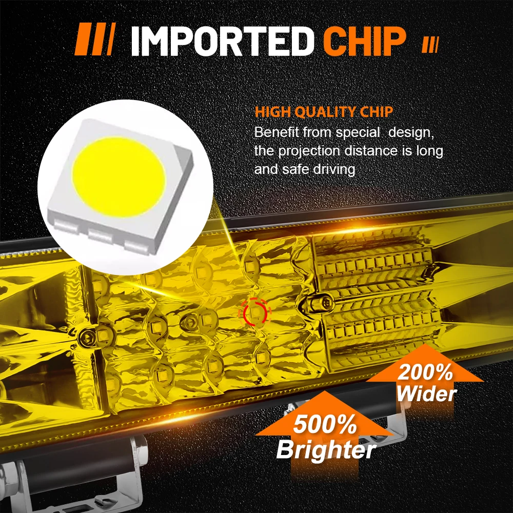 HAOLIDE Led Light Bar Tri-Rows 12inch 3500k Yellow Spot Flood Beam Super Bright IP68 Fireproof Dustproof for SUV Honda