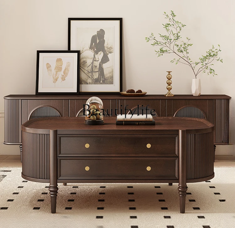 

American Style French Style Retro Solid Wood Coffee Table Living Room Small Apartment Tea Table Modern Simple Cream Style
