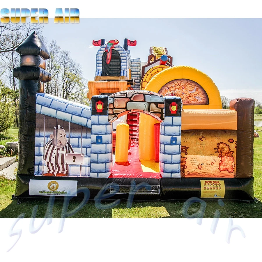 Commercial inflatable pirate ship slide castle air balloon with blower for children games 4