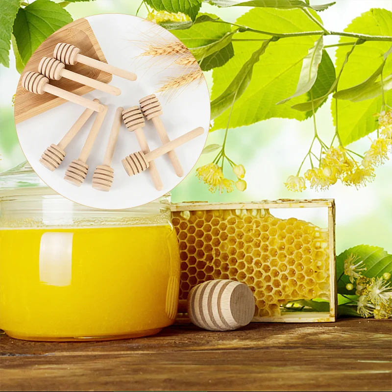 

6pcs 8cm Mini Wooden Honey Spoon Eco-Friendly Long Handle Mixing Stick Dessert Tool Wooden For Honey Jar Home Kitchen Supplies