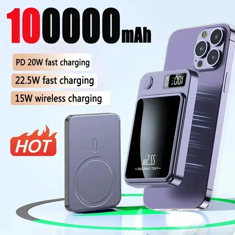 

Heiße 100000mah drahtlose Power Bank magnetische Qi tragbare Power bank Typ C Schnell ladegerät für iPhone 15 14 13 Macsafe