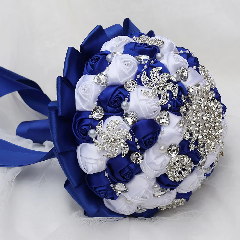 Fashion Royal Blue White Bouquet For Wedding Decoration Rhinestone Bride and Bridesmaids Holding Flowers Marriage Party Bouquet