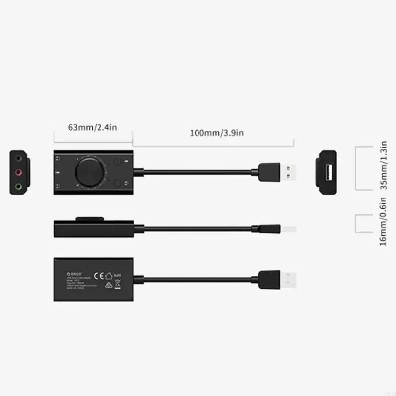 USB 외부 사운드 카드 PC 노트북 용 USB 어댑터 3.5mm 헤드폰 마이크 포트가있는 데스크탑 스테레오 사운드 카드