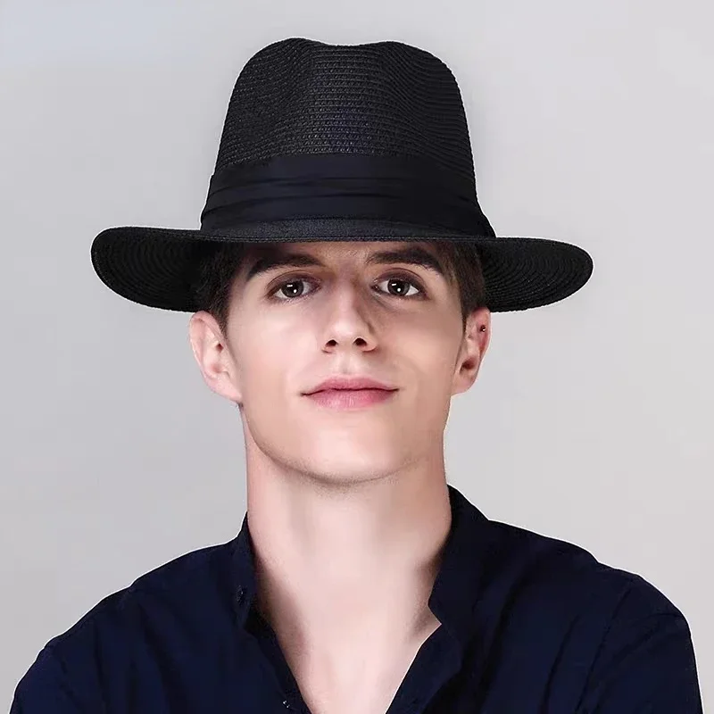 Chapeau de soleil en paille naturelle Panama pour femme, grande taille 56-58 59-60 cm, protection UV, été, Mn, large bord, tendance, Fdora_voghion.com